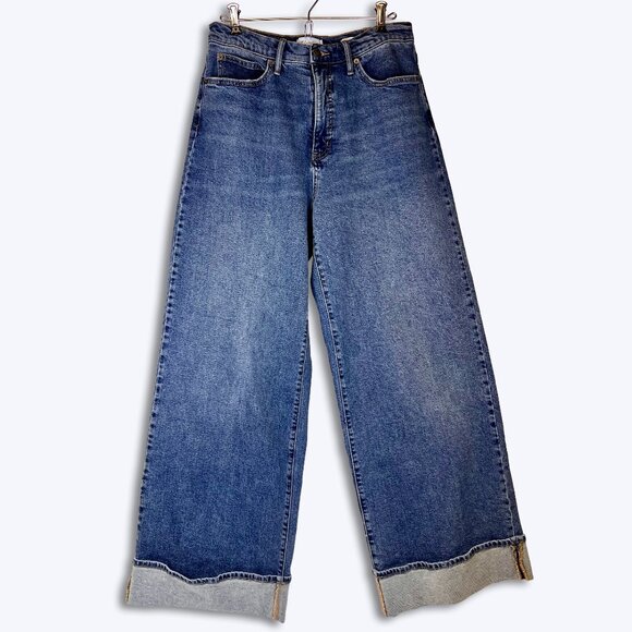 Jessica Simpson Jeans Womens 8 Freesia High Rise Wide Leg Cuffed Denim Navy Blue - Picture 2 of 8